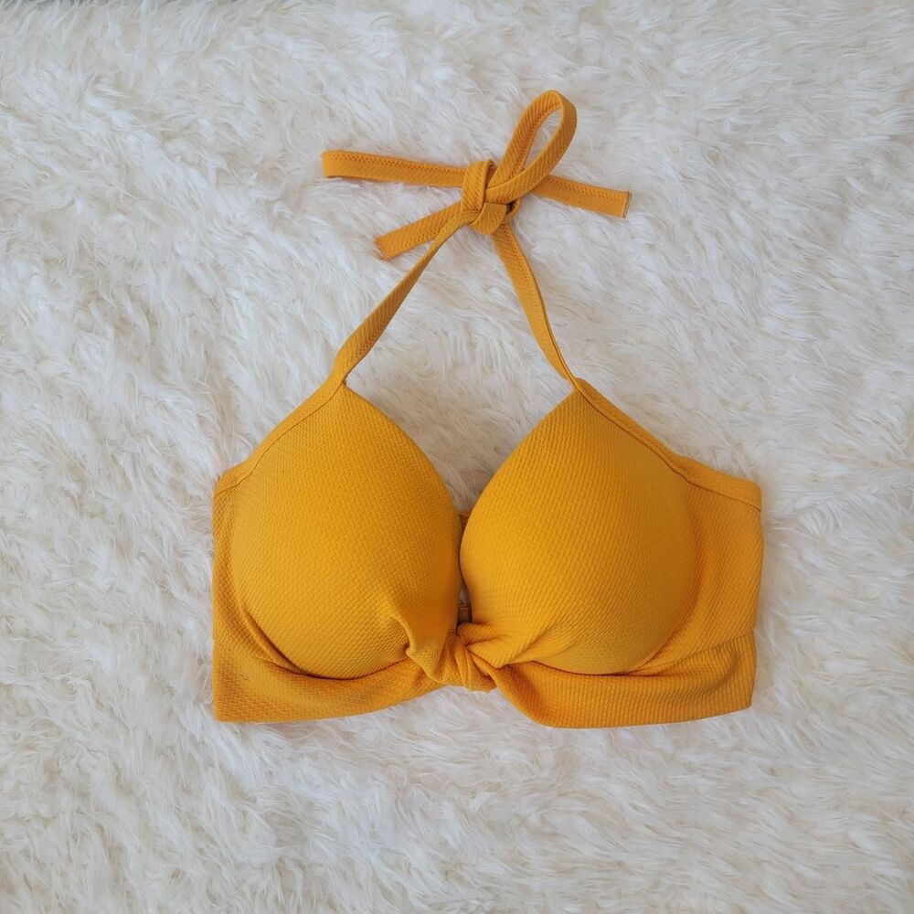 Shade & Shore Yellow Orange Halter Bikini Top Size 38D Swimwear